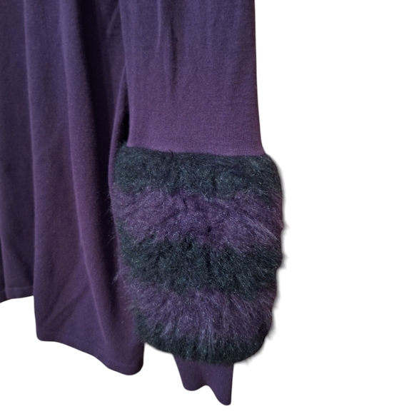 Alfani Purple Pullover Mockneck Sweater w/ Faux Fur Sleeves PM Funky Hippie - Picture 6 of 7